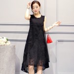 Women Summer Dress White Black O Neck Silk Dress Plus Size S~5XL Chiffon Dress Casual Loose Sleeveless Beach Dress