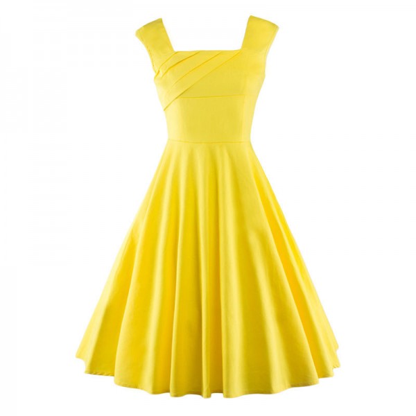 Women Summer Retro Vintage Dress Big Swing Party Robe Rockabilly 50s Party Dresses Plus Size Black Yellow Red Feminine Vestidos 