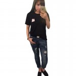 Women T Shirt 2015 Summer Style T-shirt Print Middle Finger Pocket Cat Harajuku O-neck Short Sleeve Cotton Couple Tee Plus Size
