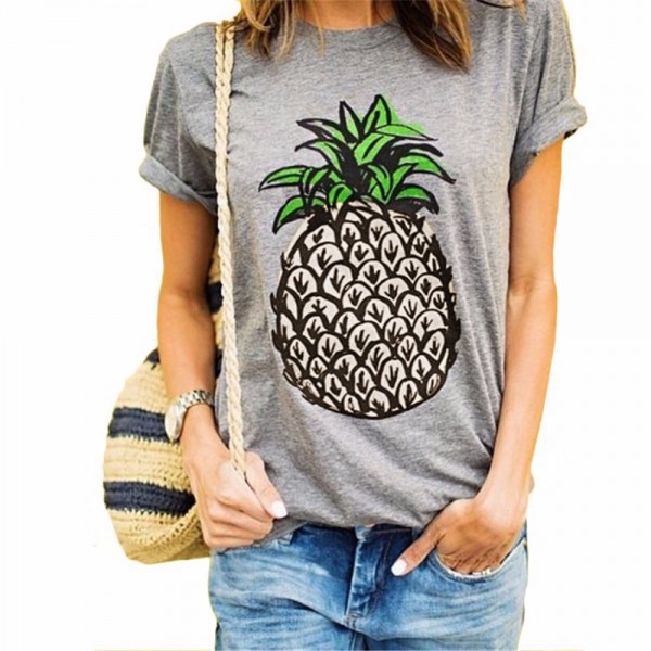 Women T Shirt Round Collar Short Sleeve Pineapple Print Casual Summer Designer New 2017