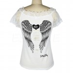 Women T shirt Back Hollow Angel Wings Tops Summer Style Lace Short Sleeve Tops Clothing