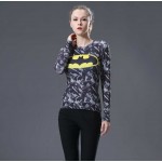 Women T-shirt Bodys Armour Marvel costume superman/batman T Shirt Long Sleeve Girl Fitness Tights Compression tshirts