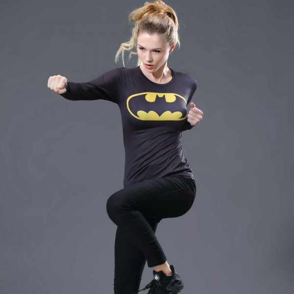 Women T-shirt Bodys Armour Marvel costume superman/batman T Shirt Long Sleeve Girl Fitness Tights Compression tshirts