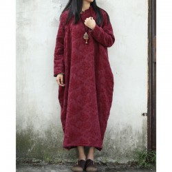 Women Thick Dress Vintage Long Cotton Padded Maxi Dresses Plus Size Vestidos Chinese Robe Feminina Winter  Dress