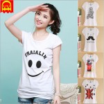 Women Tops 2017 New Spring Summer Cotton Women T shirt Short Sleeve Women O-neck Brand Tees Print t-shirt 20 Models