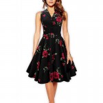 Women Vintage Dress Rose Floral Print 50s 60s Rockabilly Ruched Elegant Sleeveless Casual Sexy Tunic Evening Party Dresses