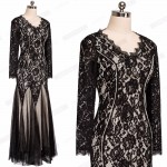 Women Vintage Patchwork Sheer Floral Lace Overlays With Mesh Details Classic Gorgeous Swing Long Maxi Evening Party Dress EA020