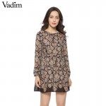 Women Vintage floral pleated mini Dress Vestido feminina O neck long sleeve casual slim brand Europen dress QZ1699