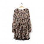 Women Vintage floral pleated mini Dress Vestido feminina O neck long sleeve casual slim brand Europen dress QZ1699