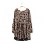 Women Vintage floral pleated mini Dress Vestido feminina O neck long sleeve casual slim brand Europen dress QZ1699