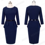 Women Wear To Work Office Dress Knee Length Decorate Ruffle Three Quarter Sleeve Sheath Party Plaid Bodycon Pencil Dresses B267