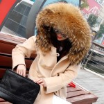 Women Winter Cashmere Coat Outerwear Ladies Overcoat Spring Coat Fashion Long Real Raccoon Fur Collar Hooded Wool Coat Women