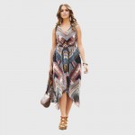 Women chiffon dress 2017 Spring Summer fashion women sleeveless waist printing dress Bohemian style V-neck beach vestidos 