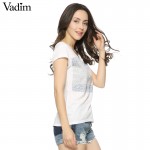 Women cotton flag print t shirt short sleeve white tees camisas femininas summer casual loose O-neck tops DT398