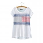 Women cotton flag print t shirt short sleeve white tees camisas femininas summer casual loose O-neck tops DT398