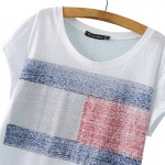 Women cotton flag print t shirt short sleeve white tees camisas femininas summer casual loose O-neck tops DT398