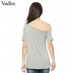 Women cute LOVE letters print T shirt short sleeve off shoulder shirts camisas femininas casual solid plus size tops DT382