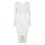 Women sexy full sleeve hollow out mesh net see through celebrity bandage dress elastic club party dress 2017 new drop ship HL524
