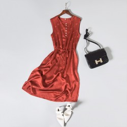 Women silk dress 100% Natural silk long dress solid mulberry silk classic dress Navy Blue Red