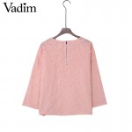 Women sweet Jacquard embroidery shirt pink blue white o neck loose blouse ladies summer fashion casual tops blusas LT1608