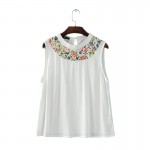 Women sweet white embroidery floral t shirt sleeveless casual summer tees camisas femininas O-neck elegant tops WT212