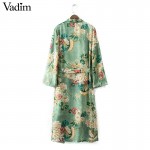 Women vintage floral kimono coat open stitch sashes outerwear ladies European style casual fashion long tops CT1435