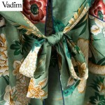 Women vintage floral kimono coat open stitch sashes outerwear ladies European style casual fashion long tops CT1435