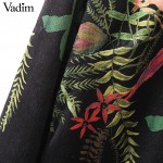 Women vintage floral leaf velvet dress back zipper turtleneck long sleeve retro casual mini summer female vestidos QZ2805