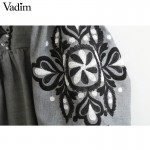 Women vintage flower embroidery long dress lantern sleeve bow tie o neck pleated vestidos casual brand retro dresses QZ2860
