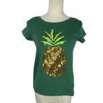 Women's Fashion Sequined 3D Pineapple T Shirt Summer Ladies Casual Short Sleeve Tops Tees Green Slim T-Shirts US M SH216