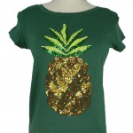 Women's Fashion Sequined 3D Pineapple T Shirt Summer Ladies Casual Short Sleeve Tops Tees Green Slim T-Shirts US M SH216