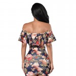 Women's Sexy Florals Printed Mini Dress 2017 Summer Ladies Off Shoulder Ruffles Clubwear Bandage Bodycon Short Dresses SD129