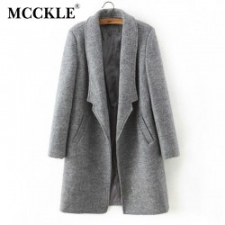 Women's Thick Long Woolen Coats Blends 2017 Spring Winter Fashion Casual Ladies Wool Coat Jackets Slim Grey Overcoat Big Size