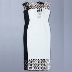 Women's Vestidos Bandage Dress Rayon 2017 Summer Hollow Out U Neck Sequined Bodycon Dress Black White Dinner Sexy Party Dresses