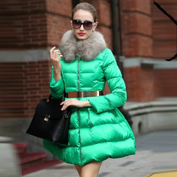 Women's fashion 201 thin fur collar down coat medium-long female outerwear down coat Skirt Jacket