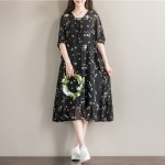 Womens Chiffon Dresses Women Summer Dress Short Sleeve V Neck Women Floral Print Summer Casual Black Beach Dresses Size M-2XL