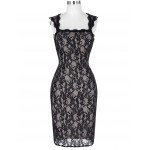 Womens Dresses Retro Vintage Women Sleeveless Square Neck Club Pub Dress Pencil Dress Club Sexy Black Lace Pencil Dresses