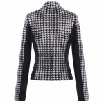 Womens Elegant Lapel Optical Illusion Houndstooth Jacket One Button Wear to Work Business Office Fitted Outwear Coat