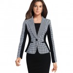 Womens Elegant Lapel Optical Illusion Houndstooth Jacket One Button Wear to Work Business Office Fitted Outwear Coat