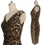 Womens Elegant Sexy Hot V Neck Leopard Draped Sleeveless Tunic Casual Party Club Clubwear Pencil Sheath Dress