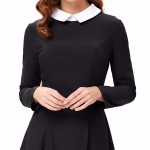 Womens Sexy Elegant Winter Fashion Women Stylish Slim Fit Long Sleeve Contrast Color Doll Collar A-Line Dress Bodycon Dress