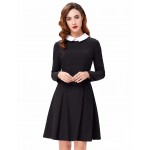 Womens Sexy Elegant Winter Fashion Women Stylish Slim Fit Long Sleeve Contrast Color Doll Collar A-Line Dress Bodycon Dress