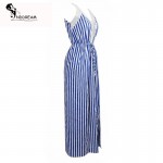 Womens Sexy strap V-neck striped lace stitchting dress FT1821 Free shipping