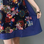 Womens Summer Dresses Floral Print Cotton and Linen Dress O Neck Vestidos Longos Vintage Dresses Size M-2XL