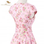 Womens Summer Elegant Belted 50s Vintage Dress Pin Up Retro Rockabilly Floral Print Cap Sleeve Pink Party Wiggle Swing Dress 257