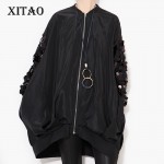 [XITAO] 2016 Autumn new street coat sleeve sequined collar long-sleeved loose plus size zipper jacket women wholesale LLB-127