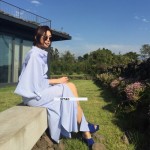 [XITAO] 2016 Korean autumn women loose striped shirt dress casual loose half sleeve stand collar ankle-length dress  HJF005