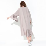 [XITAO] 2017 Europe fashion spring women irregular solid color loose full flare sleeve o-neck pullover knee length dress QW026