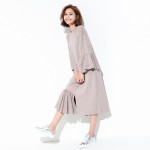 [XITAO] 2017 Europe fashion spring women irregular solid color loose full flare sleeve o-neck pullover knee length dress QW026