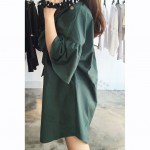 [XITAO] 2017 New arrival Korea fashion women solid color V-neck pullover butterfly sleeve loose above knee dress HJH105